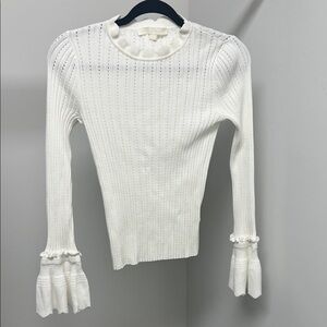 Jonathan Simkhai White Ribbed Sweaterwith Ruffled Cuffs
